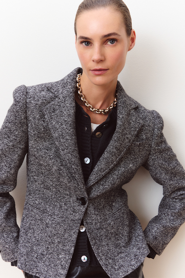 Blazer de tweed con bolsillo de pecho